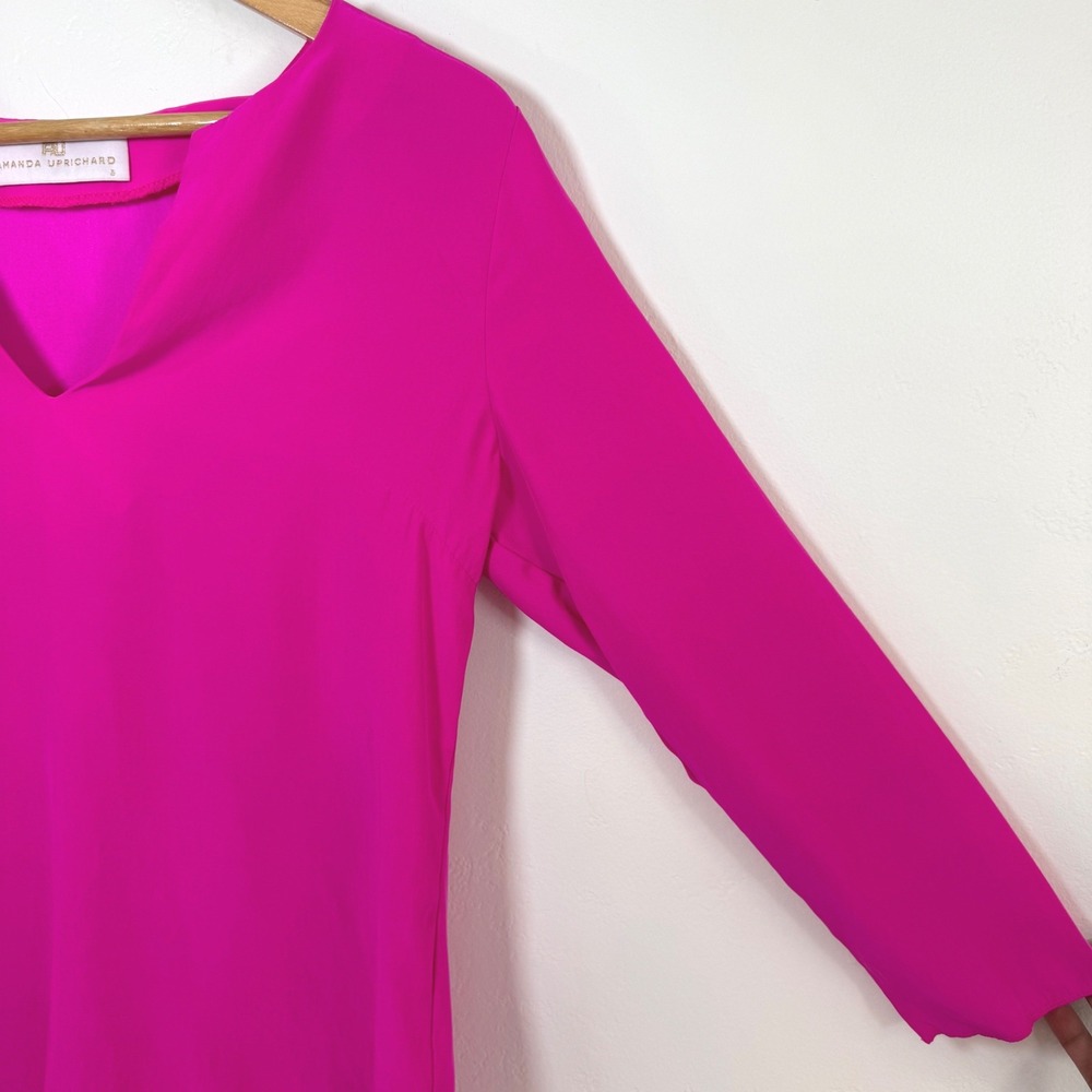Amanda Uprichard 100% Silk Blouse Hot Pink V-Neck Barbiecore Dopamine Dressing S - Picture 5 of 12